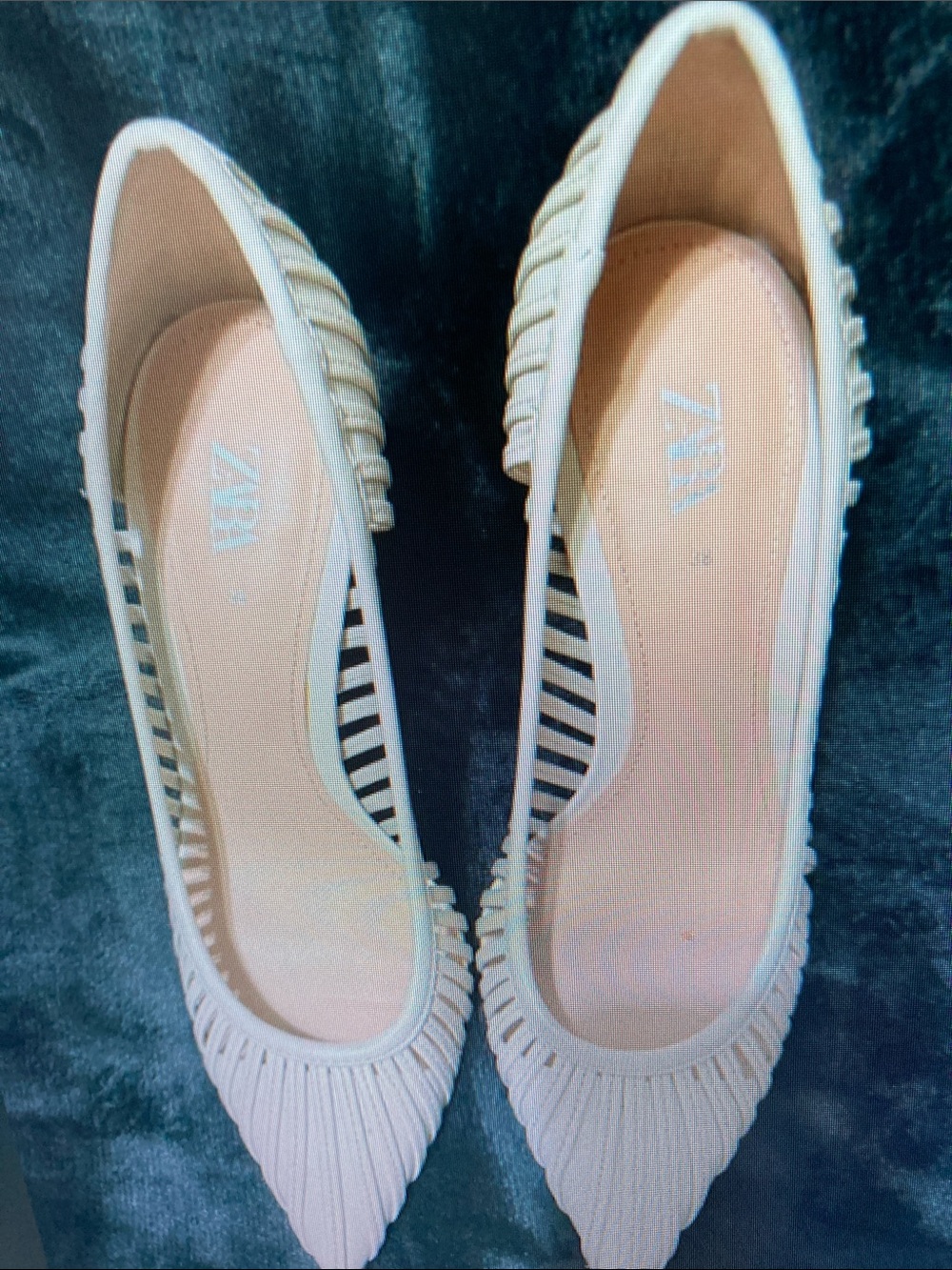 Zara Cream Pointed-Toe Pleated Ballet Heels